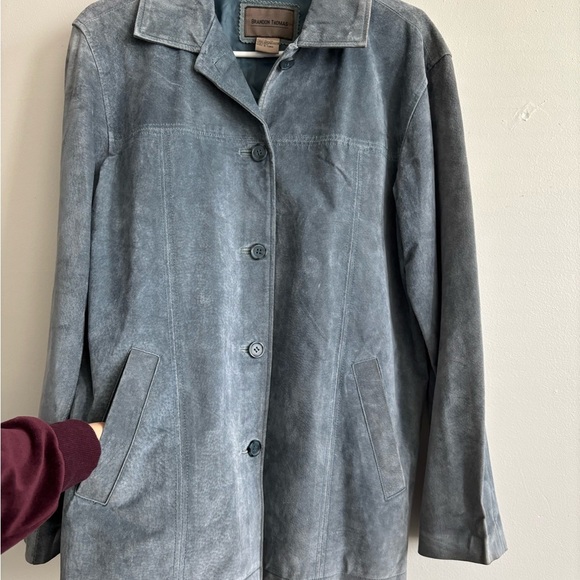 ISO Blue Leather Suede Jacket - Size S (fits like M or oversize S) - Picture 6 of 10